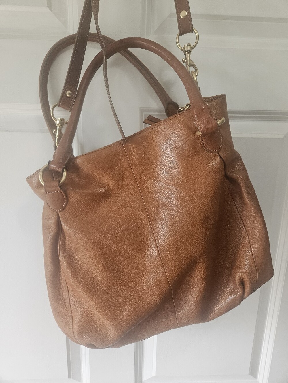 J.crew Classic Brown Leather Shoulder/ Crossbody Bag - Versatile Everyday Tote - Picture 2 of 13